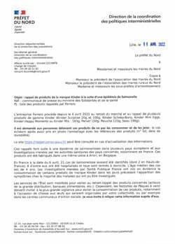 Ouvrir la circulaire Préfectorale Rappel Ferrero Kinder 2022 au format PDF